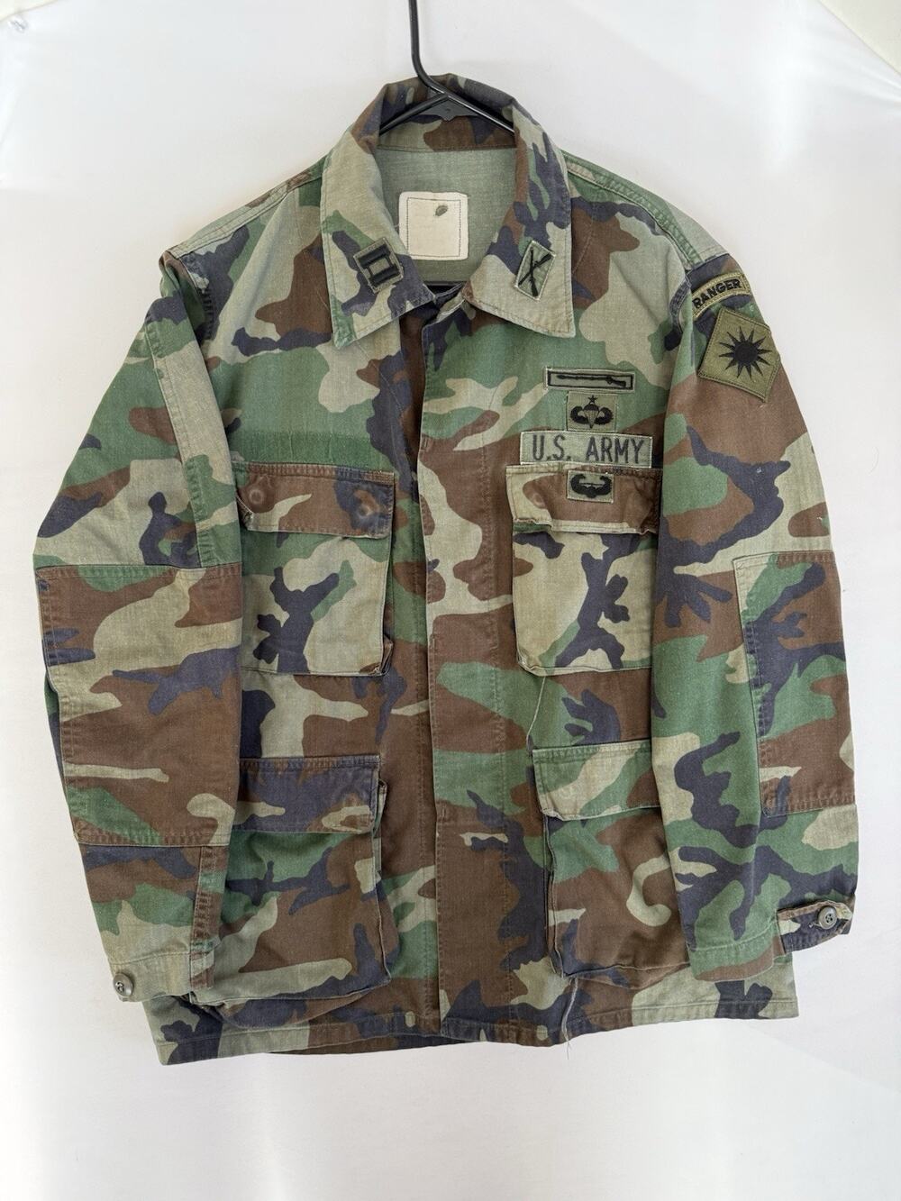 US Army Woodland BDU Jacket Ranger Airborne CIB Captain See Measurements A117